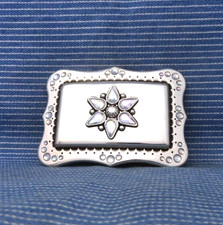 Western Star Belt Buckle Cowgirl Scallops Rhinestones Crystals Vtg Ivan .TYC473
