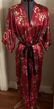 VTG California Dynasty Red Floral Satin Full Length Kimono Robe