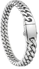 Men's 8mm Silver Stainless Steel Miami Cuban Bracelet with NFC Card Gift Box