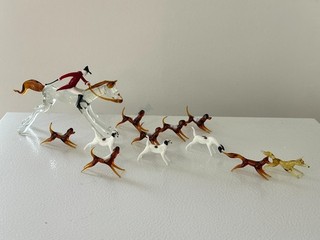 Murano Lampwork Fox & Hounds hunting set of 12 pieces