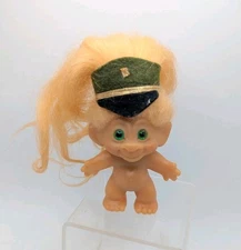 Thomas Dam Or Scandia House 1960's Troll Doll 3" Green Eyes Military Hat