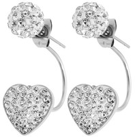 Akzent Ohrringe Damen Doppel Ohrstecker Edelstahl Kugel Herz Silber Zirkonia
