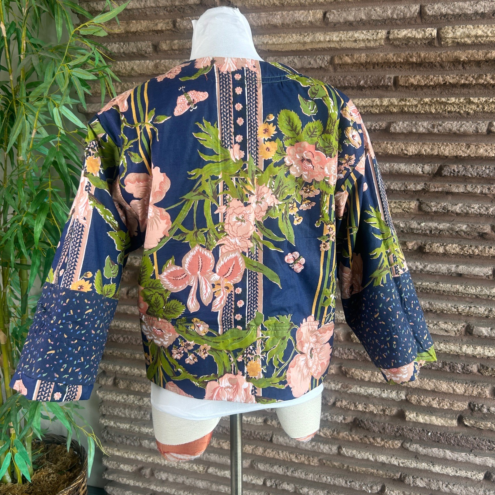 Handmade Patchwork Tapestry Jacket Green Floral B… - image 3