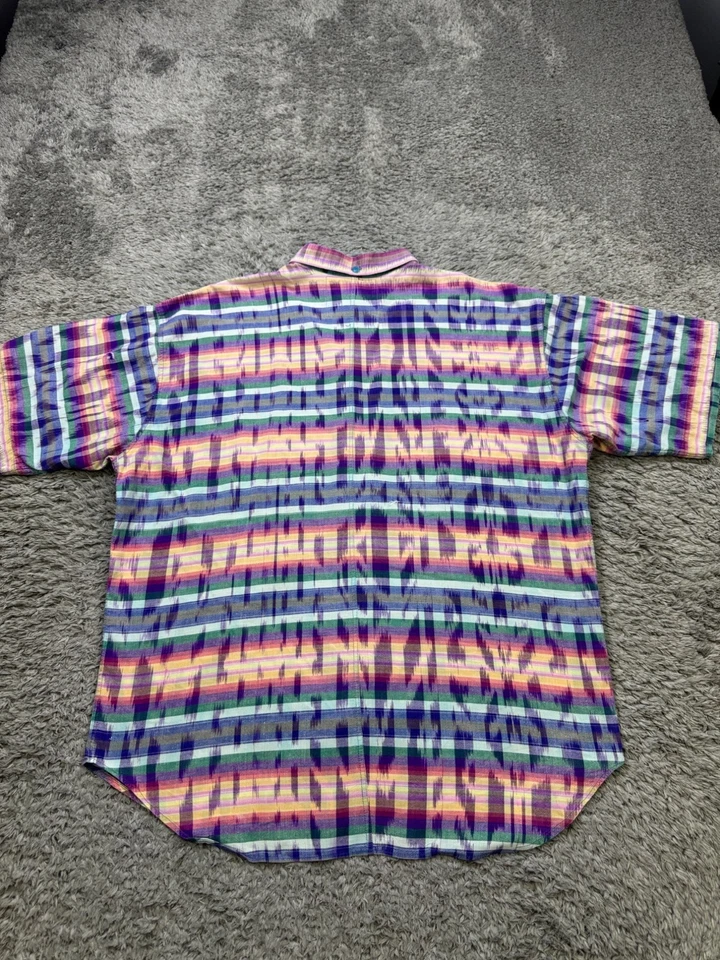 Vtg Kuta Bali Shirt Men Large Pastel Watercolor Linen Striped Button Down 70s - Image 2 of 4