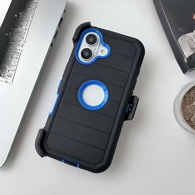 Rugged Defender Phone Case Holster Clip for Apple iPhone 15 16 17 Pro Max Air