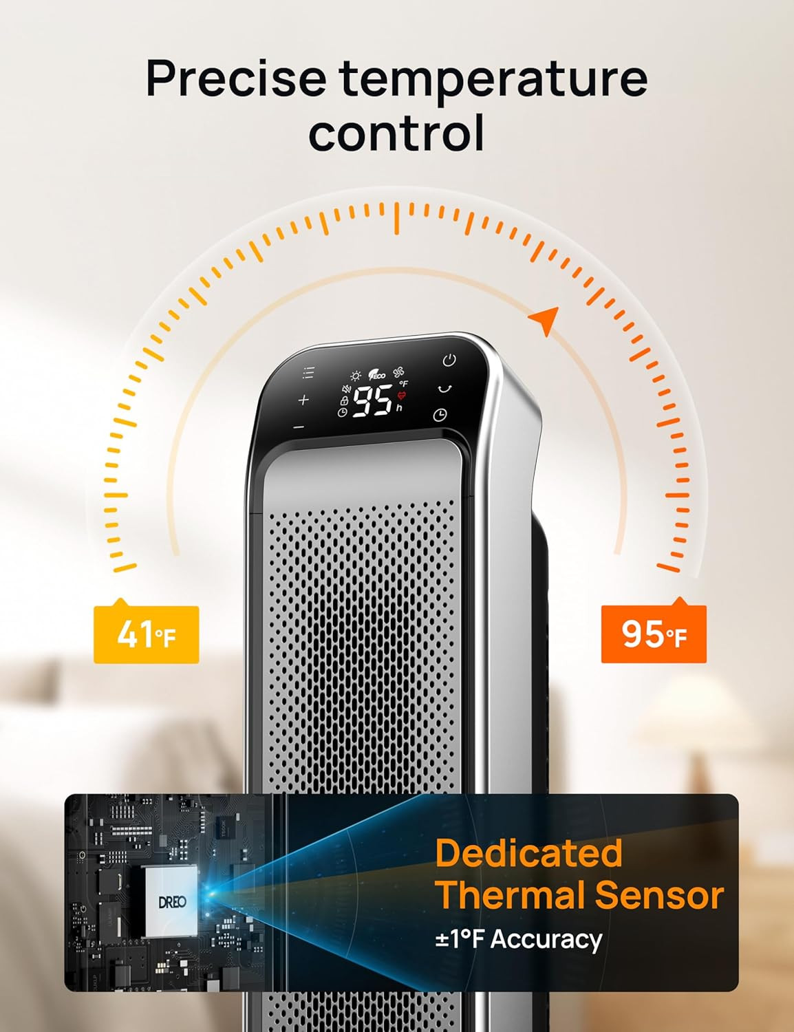 Dreo Portable Space Heater 25 Tower Heater with Remote and Thermostat 3 Modes