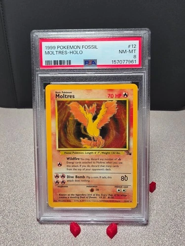 Moltres Holo 12/62 Fossil Pokemon TCG PSA 8