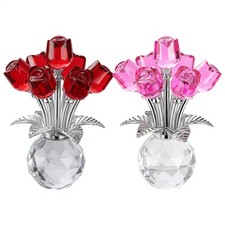 Crystal Rose Figurine Ornament Valentine's Day Bouquet Crystal Glass Flowers