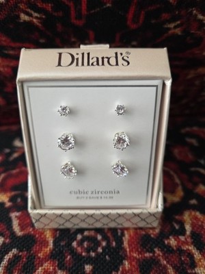 Dillards Cubic Zirconia Set Of 3 Earrings New In A Box Stud Silver