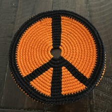 Pocket Frisbee Foldable Sports Boho Cloth Disc 7 inch peace sign orange/black