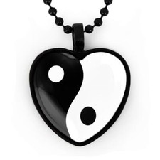 Yin Yang Heart Pendant - New Age Zen Handmade Jet Black Necklace 24"