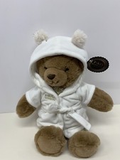 FAO Schwarz Teddy Bear 12" Plush Stuffed Animal White and Gold With Tag