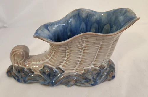 Stangl Terra Rose Vase Rare Porcelain Blue & Beige Conucopia MCM