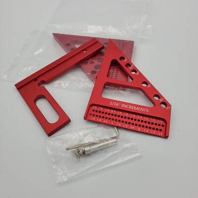 Carpenter Square 3D 1/6 Increments Measuring Ruler W/Angle Pin & 2 Angle Squares