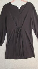 Nine West Dress Women's L Black Faux Wrap Tie Waist Stretch Knit V-neck LBD