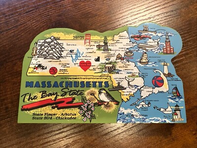 2000 Cat's Meow Wooden State Map MASSACHUSETTS Cut Out shelf sitter