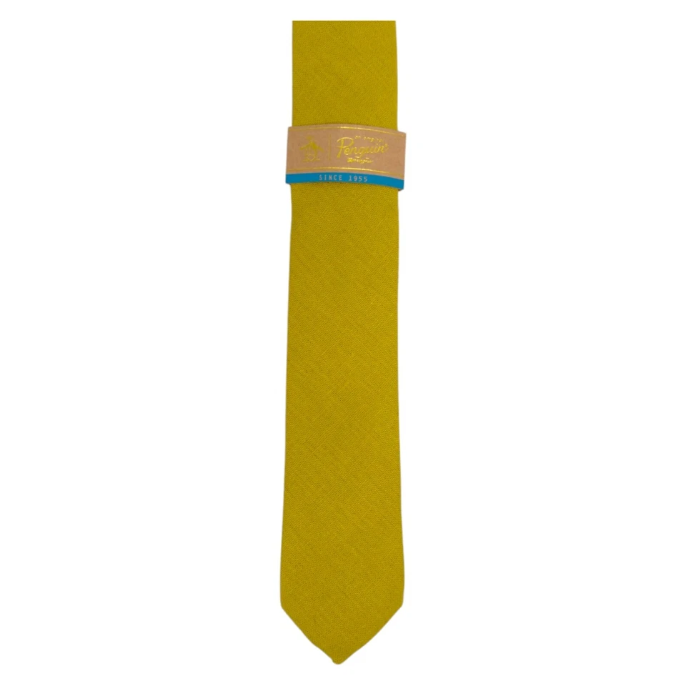 ORIGINAL PENGUIN Mens Slim Linen Tie 2.25 Solid Mustard Yellow Skinny Necktie - Image 2 of 4