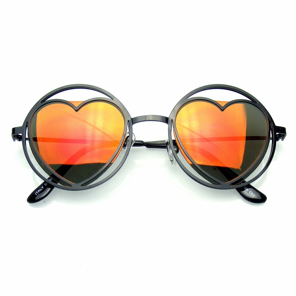 SUNGLASSES Womens Round Metal Heart Shape Hippie Circle Round Boho
