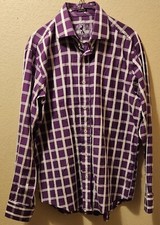 Bugatchi Uomo Men's Medium Dress Casual Shirt Classic Fit Purple Plaid