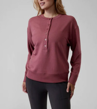 ATHLETA WOMEN'S TAWNY ROSE LONG SLEEVE BALANCE HENLEY SWEATSHIRT Sz S