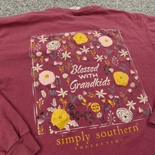 Simply Southern Shirt Womens L Red Floral Blessed Grandma Graphic Long Sleeve