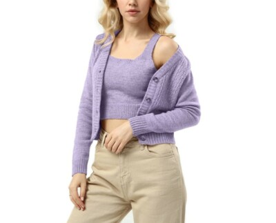 Womens V-Neck Long Sleeve Button Down Cropped Cardigan Pc