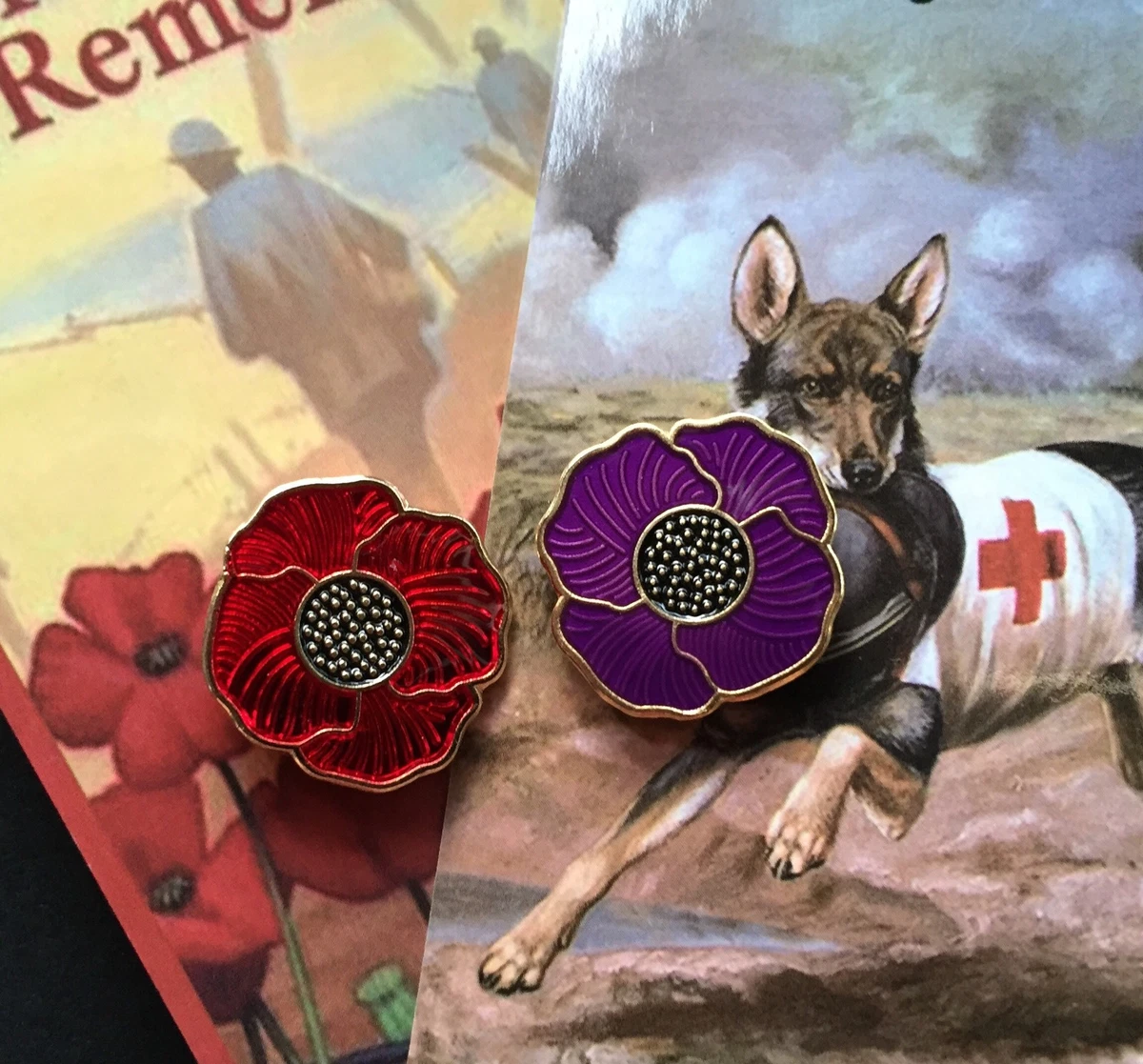 The Purple Poppy Red Poppy Lapel Pins Remembrance Day. Set 2