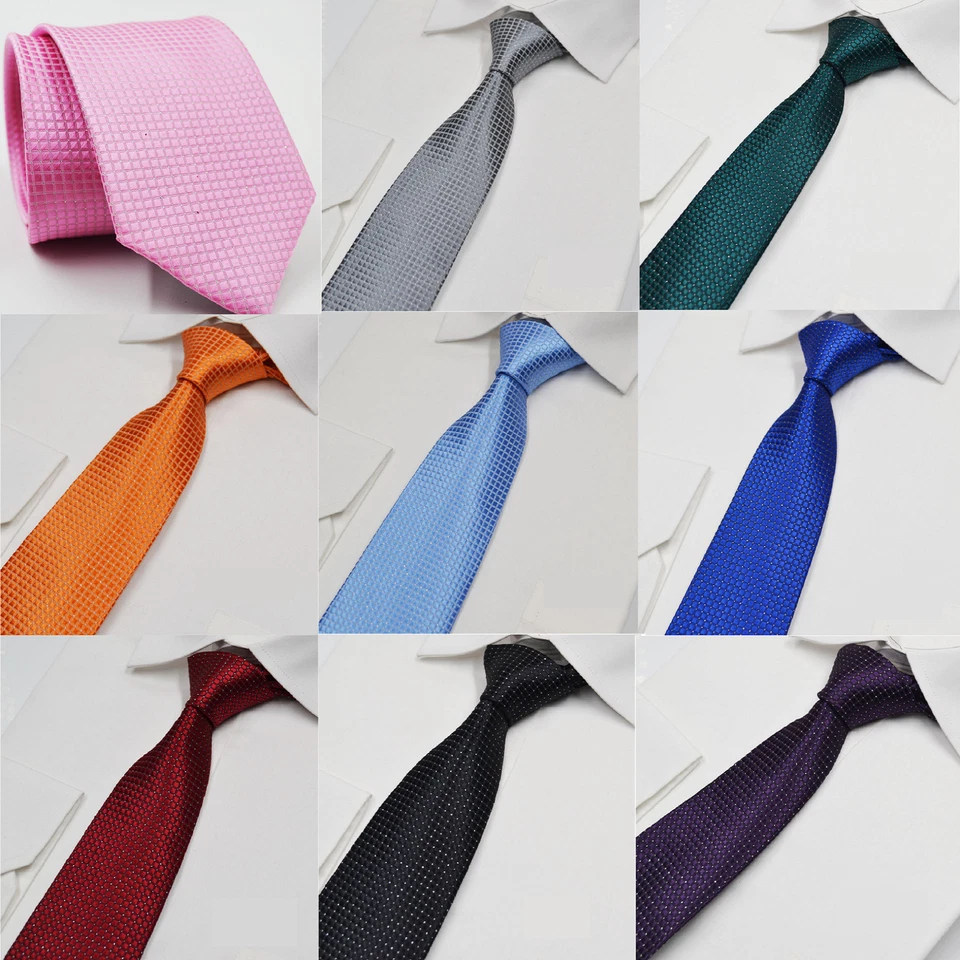 Hand made Mens wedding event prom party plain checks necktie tie Sparkly UK