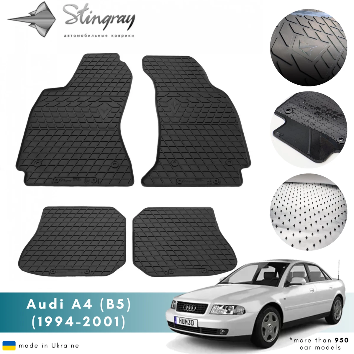 Car Floor Mats for Audi A4 B5 1994 2001 All Weather Rubber Set of