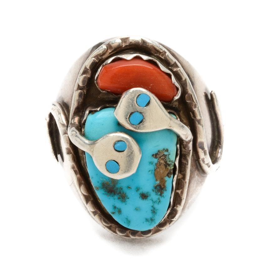 Sterling Silver SignedSnake Ring by Effie Calavaza Zuni with Sterling Silver SignedSnake Ring by Effie Calavaza Zuni with
