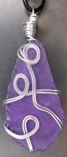 Jewelry Wire Wrapped Sea Beach Glass Purple Pendant Hand Made Gift