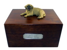 Beautiful Paulownia Wooden Personalized Urn With Mastiff Figurine