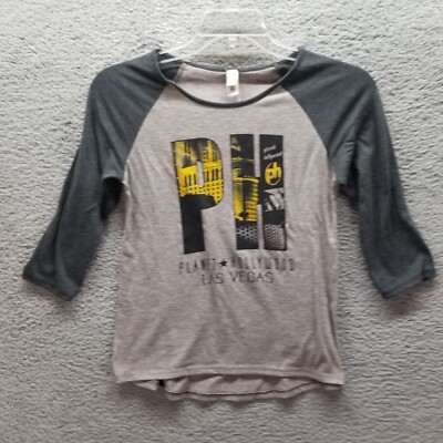 Planet Hollywood Shirt Womens Small Gray Las Vegas 3/4 Sleeve Raglan Baseball