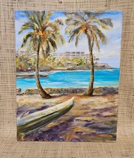 Hawaii Hawaiian Artist - Lisa Bunge - Original Oil Painting - Keauhou Kai Canoe