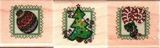 Inkadinkado  CHRISTMAS TRIO  Wood Mounted Rubber Stamp Holidays Winter