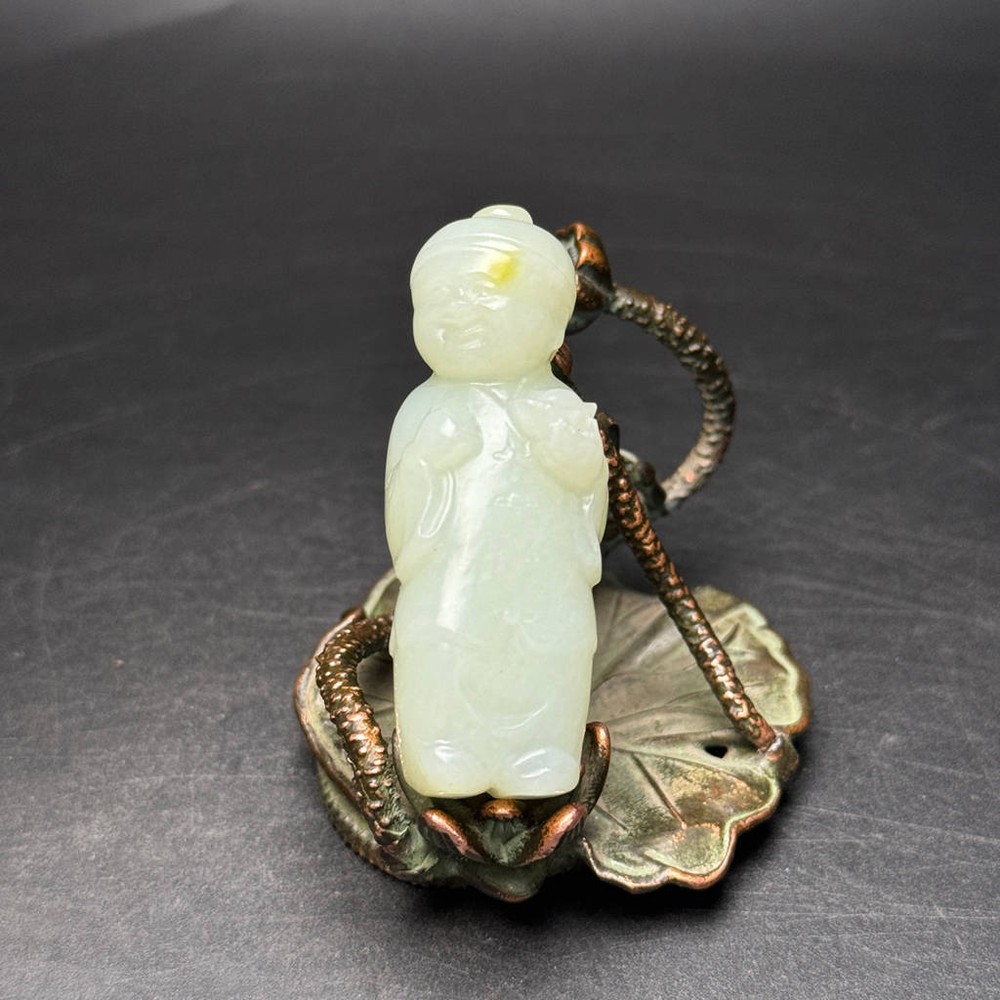 Certified Chinese Natural Hetian Jade Hand-carved Exquisite Statue 财主 3783