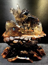 14.96LB TopNatural Hair Rutile Quartz hair Crystals carved cow skull reiki+stand