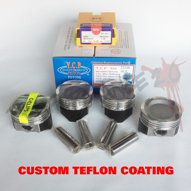76mm D16 YCP Vitara TURBO Pistons NPR Rings TEFLON COATED Honda Civic