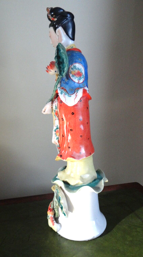 Estatua de porcelana de la diosa del loto Guan Yin República Familia Rosa Porcelana China - Imagen 8 de 24