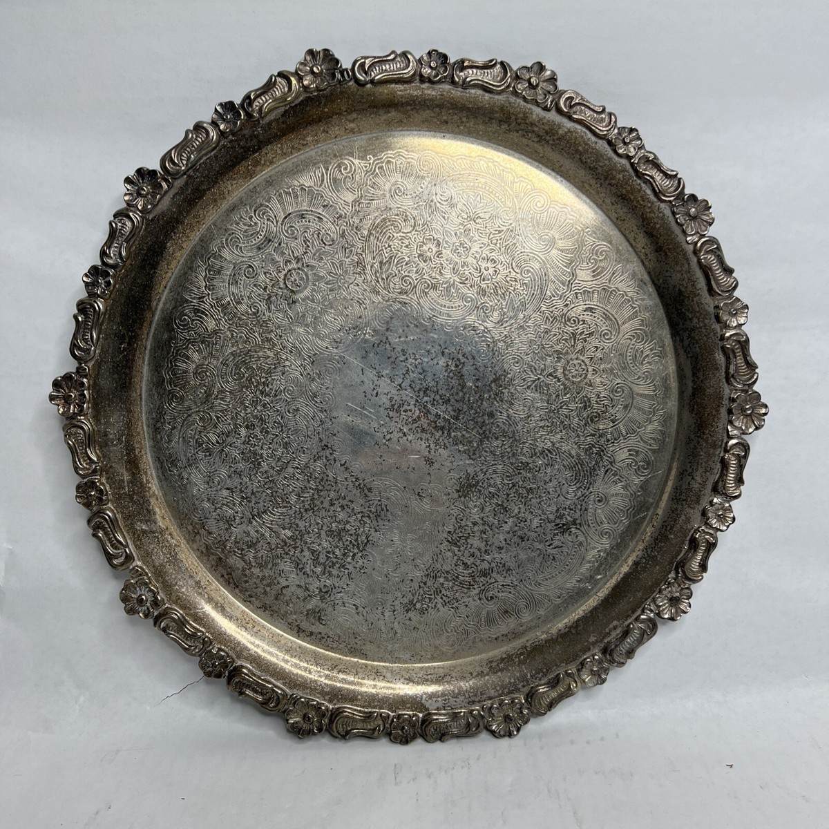 Vintage Silver Plated Ornate Serving Platter Tray Stamped