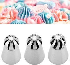 3 pcs Ball Russian Stainless Steel Tips Tulip Sphere Whip Cream Buttercream 