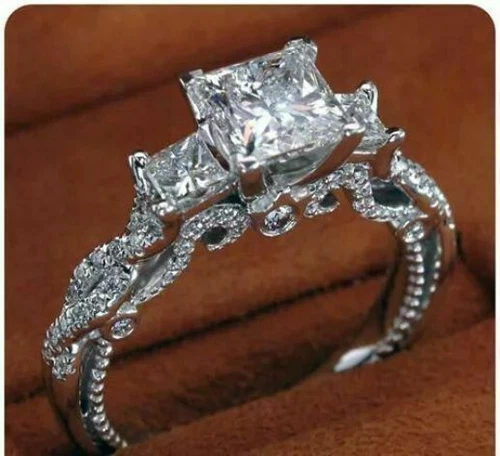 2.30ct Princess Diamond Lab Created Engagement Wedding Solid 925 Silver Ring