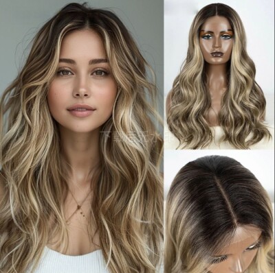  Wavy Ombre Brown Blonde Human Hair Wig 13x4 Lace Front Wig