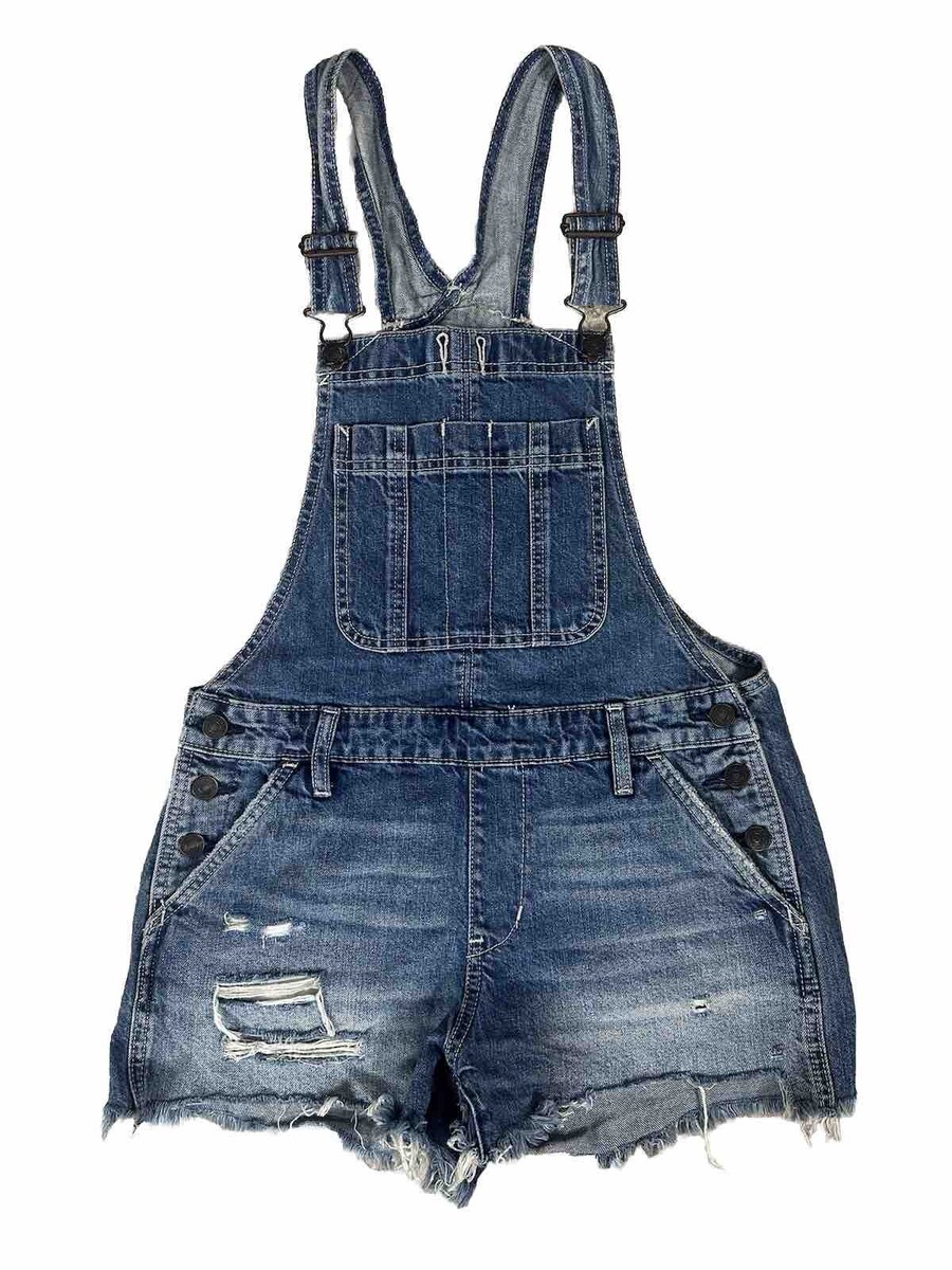 Abercrombie Fitch Denim Shorts Overalls Womens Size XS Shortalls Bibs  Distressed