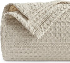 Lightweight Waffle Weave Blanket Queen Size 90x90 Soft All Season Bedding Linen