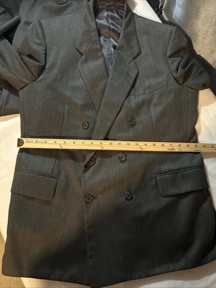USA Tom James Hecho a Mano 42R Gris Cuadros Doble Pecho Lana Traje 2 Piezas Foto 3 de 4