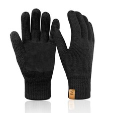 Mens Warm Winter Wool Gloves Knit, Thermal Insulated Fleece Lined Glove with ...