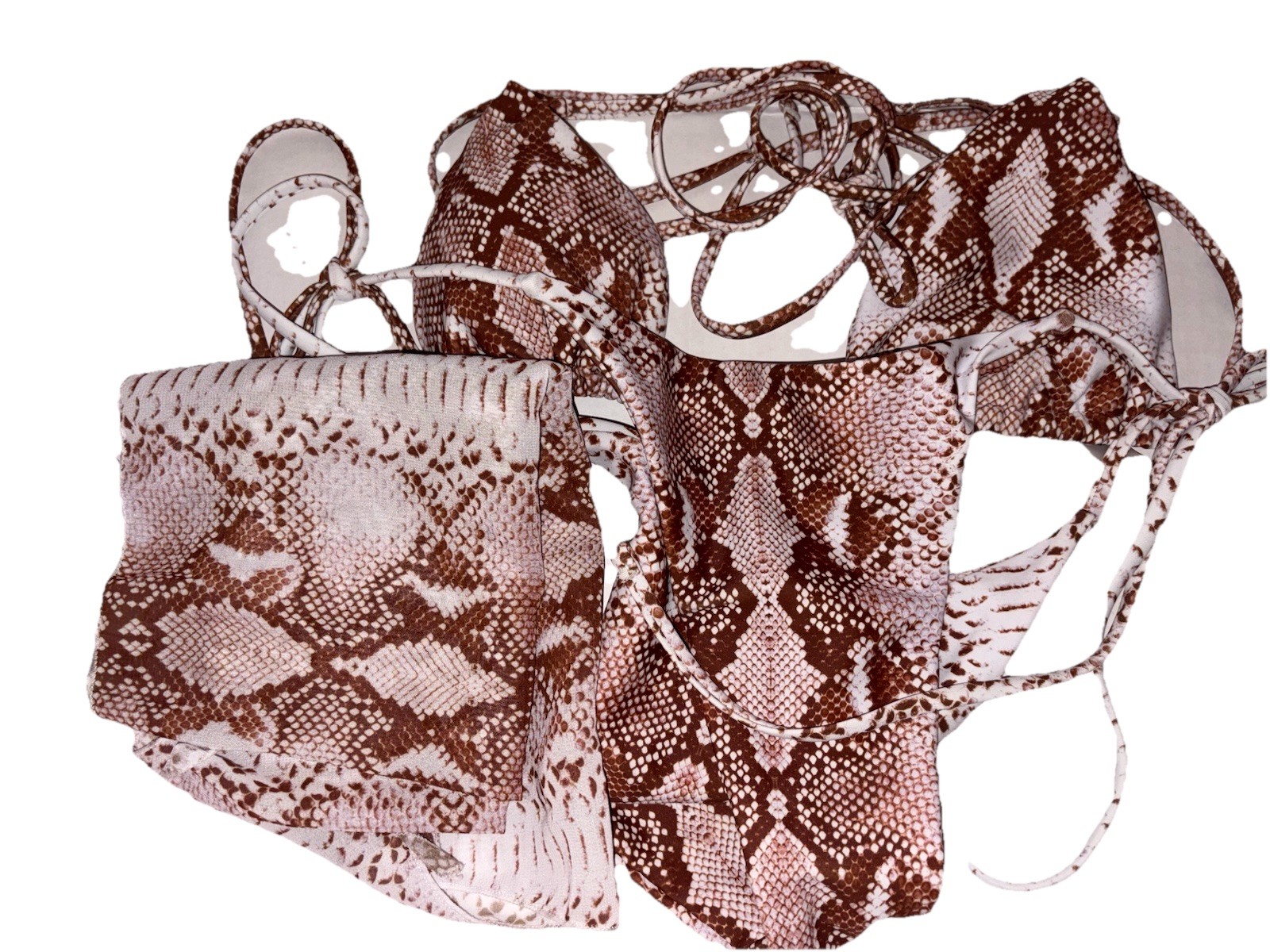 Swimsuit 3 Piece Snake Print Size Small Bikini Top Bottom S Coverup-image