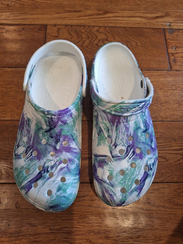 Crocs Classic Sandals size 13. Marbled purple-green-white. Clogs Comfort Shoe