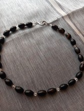 Halskette ,schwarze Agate mit STERLING SILBER  Verschluss, HANDARBEIT 45 CM lang